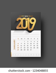Happy new year 2019 Calendar - New Year Holiday design elements for holiday cards, calendar banner poster for decorations, Vector Illustration Background.