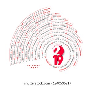 Happy new year 2019 Calendar - New Year Holiday design elements for holiday cards, calendar banner poster for decorations, Vector Illustration Background.