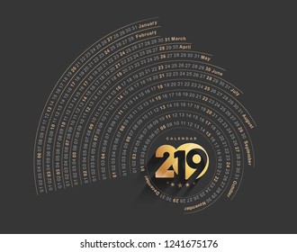 Happy new year 2019 Calendar - New Year Holiday design elements for holiday cards, calendar banner poster for decorations, Vector Illustration Background.