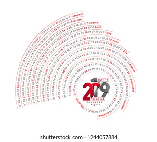 Happy new year 2019 Calendar - New Year Holiday design elements for holiday cards, calendar banner poster for decorations, Vector Illustration Background.