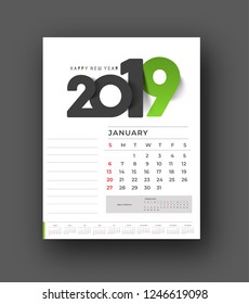 Happy new year 2019 Calendar - New Year Holiday design elements for holiday cards, calendar banner poster for decorations, Vector Illustration Background.