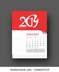 Happy new year 2019 Calendar - New Year Holiday design elements for holiday cards, calendar banner poster for decorations, Vector Illustration Background.