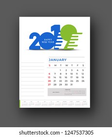 Happy new year 2019 Calendar - New Year Holiday design elements for holiday cards, calendar banner poster for decorations, Vector Illustration Background.