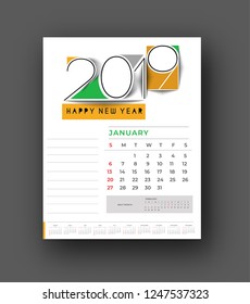 Happy new year 2019 Calendar - New Year Holiday design elements for holiday cards, calendar banner poster for decorations, Vector Illustration Background.