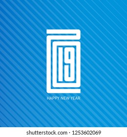 Happy new year 2019. Calendar or brochure cover, typographic vector illustration or greeting card with pattern.