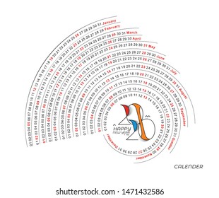 Happy new year 2019 Calendar - New Year Holiday design elements for holiday cards, calendar banner poster for decorations, Vector Illustration Background.