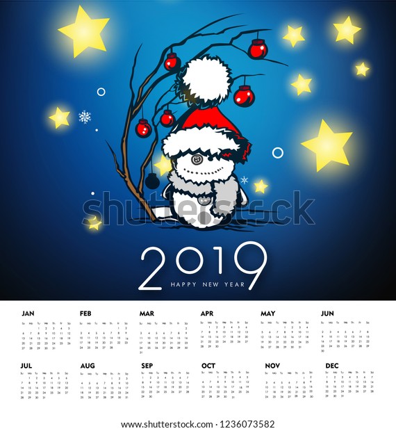  Happy  New  Year  2022 Calendar  Snowman Stock Vector Royalty 