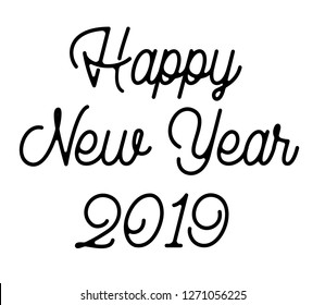 Happy New Year 2019 calligraphed text.