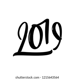 Happy New Year 2019. Calligraphy and lettering the form two thousand nineteenth