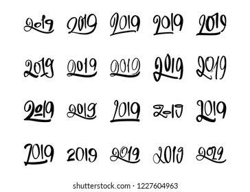 Happy New Year 2019. Calligraphy and lettering the form two thousand nineteenth