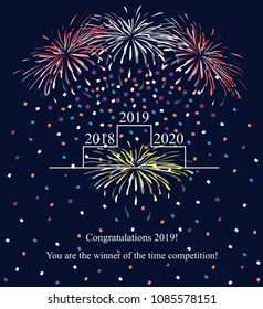 Happy New Year 2019 card abstract background. 2019 is the winner of the time competition. Congratulations on your win.