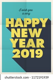 Happy new year 2019 card, poster folded. Editable vector design.