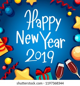 Happy new year 2019 card illustration