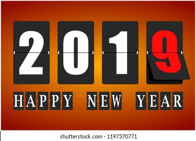 Happy new year 2019 card. Mechanical timetable in movement. Vector illustration
