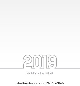 Happy New Year 2019 card theme. gray line on white vector background