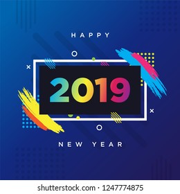 Happy New Year 2019 card theme. Vector background frame for text Modern Art graphics for hipsters.