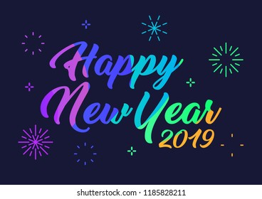 Happy New Year 2019 Celebration greeting card for New Year eve on blank background. Colorful beautiful geometric shapes