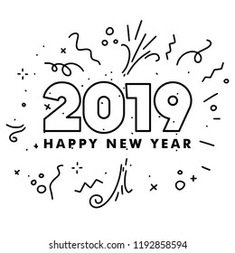 Happy New Year 2019 Celebration greeting card for New Year eve on blank background. Colorful beautiful geometric shapes