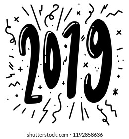Happy New Year 2019 Celebration greeting card for New Year eve on blank background. Colorful beautiful geometric shapes