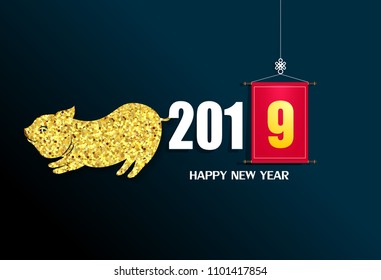 Happy new year 2019. Chinese new year, year of the pig
