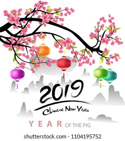 Happy new year 2019. Chinese new year. Year of the pig