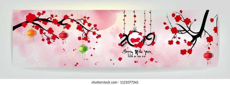 Happy new year 2019. Chinese new year, year of the pig