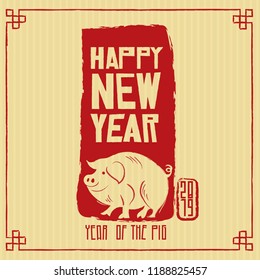 Happy new year 2019, Chinese new year greetings, Year of the pig. Vector illustration.