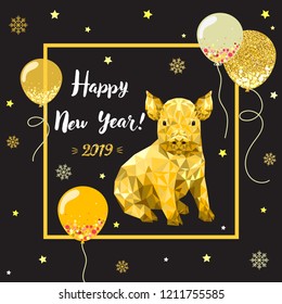 Happy new year 2019, Chinese new year, design gritting card with pig