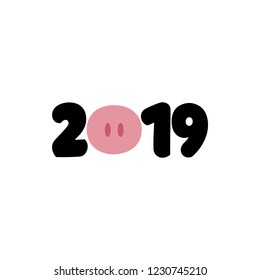 Happy New Year 2019 (Chinese New Year of the Pig) - calligraphy phrase for Holidays. Hand drawn lettering for greeting cards, invitations. Good for t-shirt, mug, scrap booking, gift, printing press.