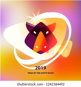 Happy new year 2019 chinese symbol boar. Gradient face pig. Vector illustration.