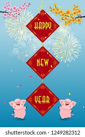 Happy New Year 2019. Chinese New Year, Year of the Pig