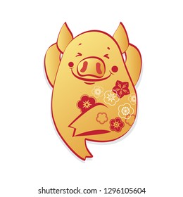 Happy new year, 2019, Chinese new year greetings, Year of the pig , fortune- Vector illustration