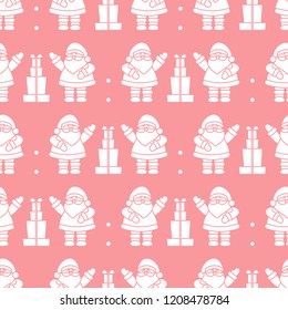 Happy New Year 2019 and Christmas seamless pattern. Vector illustration with Santa Claus, gifts . Design for wrapping, fabric, print.