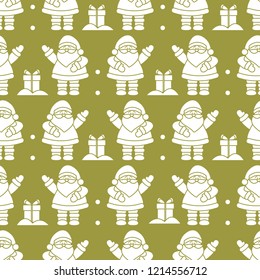 Happy New Year 2019 and Christmas seamless pattern. Vector illustration with Santa Claus, gifts . Design for wrapping, fabric, print.