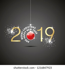 Happy New Year 2019 Christmas ball black background