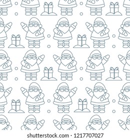 Happy New Year 2019 and Christmas seamless pattern. Vector illustration with Santa Claus, gifts . Design for wrapping, fabric, print.