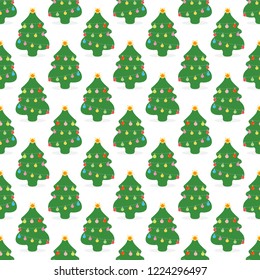 Happy New Year 2019 and Christmas vector illustration. Seamless pattern with decorated Christmas tree.