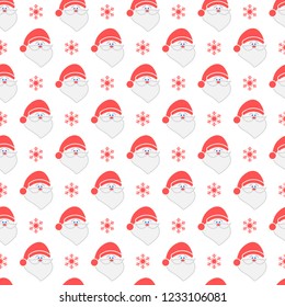 Happy New Year 2019 and Christmas seamless pattern. Vector illustration with Santa Claus, snowflakes. Design for wrapping, fabric, print.