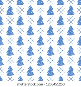 Happy New Year 2019 and Christmas vector illustration. Seamless pattern with Christmas tree. Origami folded.