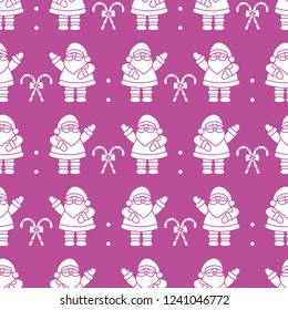 Happy New Year 2019 and Christmas seamless pattern. Vector illustration with Santa Claus, candy canes. Design for wrapping, fabric, print.