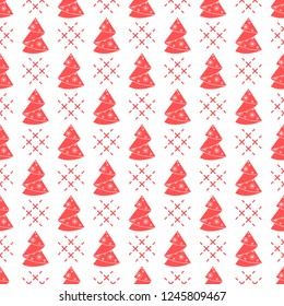 Happy New Year 2019 and Christmas vector illustration. Seamless pattern with Christmas tree. Origami folded.