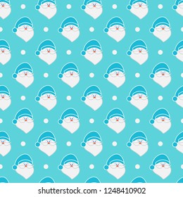 Happy New Year 2019 and Christmas seamless pattern. Vector illustration with Santa Claus, snow. Design for wrapping, fabric, print.