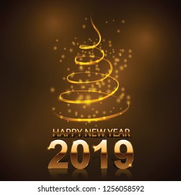 Happy New Year 2019 and Christmas tree light vector background.