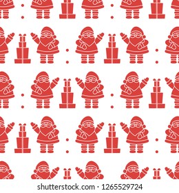 Happy New Year 2019 and Christmas seamless pattern. Vector illustration with Santa Claus, gifts . Design for wrapping, fabric, print.