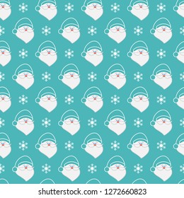 Happy New Year 2019 and Christmas seamless pattern. Vector illustration with Santa Claus, snowflakes. Design for wrapping, fabric, print.