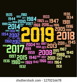 happy new year 2019. chronology illustration.