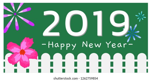 Happy New Year 2019 with clean color tone and simple concept , vector