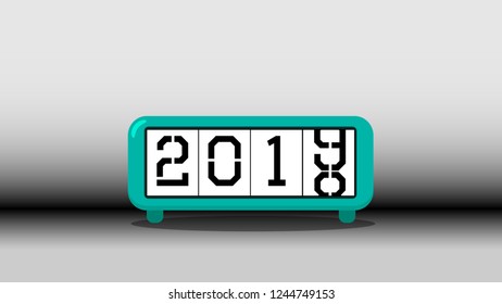 Happy new year 2019. New year clock count down, Blue digital clock new year 2019 transition. Digital clock icon count down new year. Can use for banner, poster, wallpaper, background