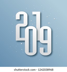 Happy New Year 2019 concept with paper snowflake. Vector illustration