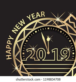 Happy New Year 2019. Countdown Holiday Celebration Greeting With Golden Ball Ornament
